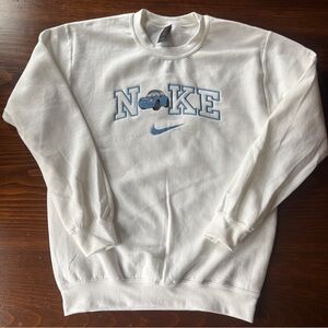 Gildan White with Blue Print Crewneck Sweatshirt (Cars theme)